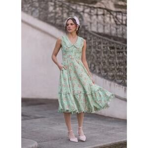 JessaKae Thea Green Floral Peasant Dress Size Medium